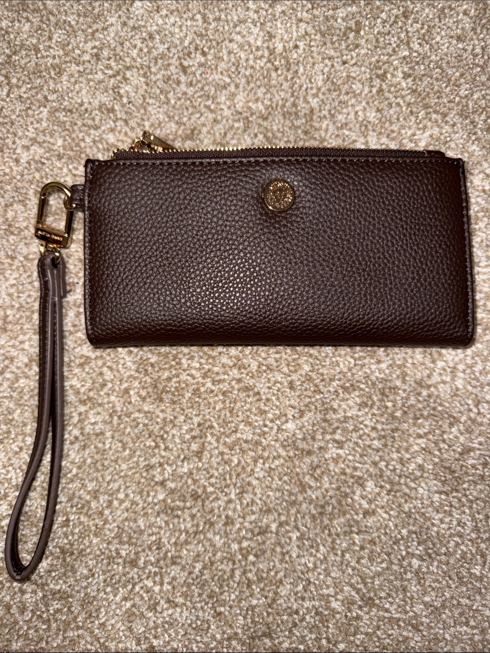 Anne Klein Brown Pebbled Leather Wristlet Wallet